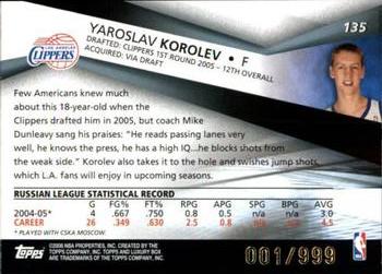 2005-06 Topps Luxury Box #135 Yaroslav Korolev Back