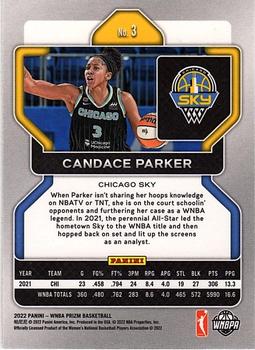 2022 Panini Prizm WNBA #3 Candace Parker Back