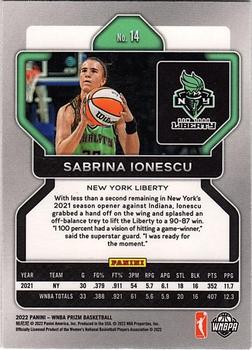 2022 Panini Prizm WNBA #14 Sabrina Ionescu Back