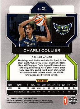 2022 Panini Prizm WNBA #33 Charli Collier Back