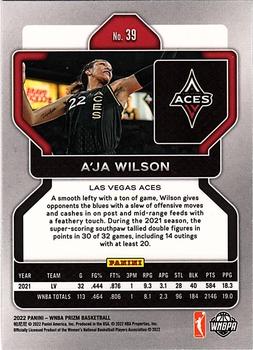 2022 Panini Prizm WNBA #39 A'ja Wilson Back