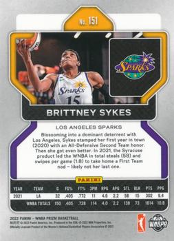2022 Panini Prizm WNBA #151 Brittney Sykes Back