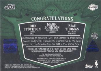 2007-08 Topps Triple Threads - Relics Combos Autographs Emerald #TTCAR9 John Stockton / Magic Johnson / Isiah Thomas Back