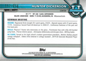 2021-22 Bowman University - Aqua #77 Hunter Dickinson Back