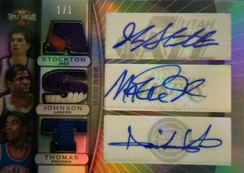 2007-08 Topps Triple Threads - Relics Combos Autographs Platinum #TTCAR9 John Stockton / Magic Johnson / Isiah Thomas Front