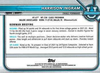 2021-22 Bowman University - Refractor #85 Harrison Ingram Back