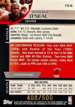 2005-06 Topps Pristine #154 Shaquille O'Neal Back
