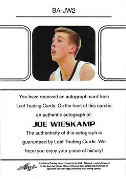 2021-22 Leaf Memories - 1990 Base Autographs Silver #BA-JW2 Joe Wieskamp Back