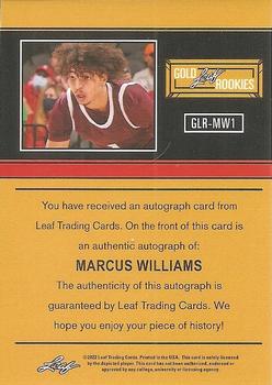 2021-22 Leaf Memories - 1991 Base Autographs Platinum #GLR-MW1 Marcus Williams Back