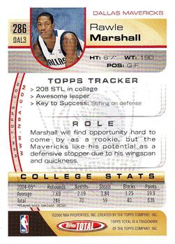 2005-06 Topps Total #286 Rawle Marshall Back