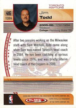 2005-06 Topps Total #416 Jim Todd Back