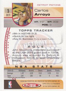 2005-06 Topps Total #5 Carlos Arroyo Back