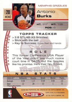 2005-06 Topps Total #20 Antonio Burks Back