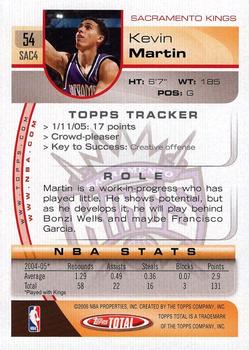 2005-06 Topps Total #54 Kevin Martin Back