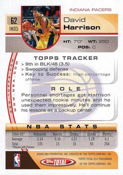 2005-06 Topps Total #62 David Harrison Back
