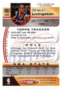 2005-06 Topps Total #63 Shaun Livingston Back