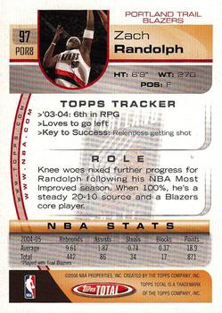 2005-06 Topps Total #97 Zach Randolph Back