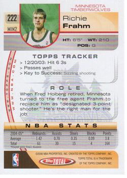 2005-06 Topps Total #222 Richie Frahm Back