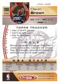 2005-06 Topps Total #280 Devin Brown Back