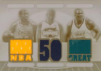 2007-08 Topps Triple Threads - Relics Combos Press Plates Yellow #TTRC49 Magic Johnson / Shaquille O'Neal / Karl Malone Front