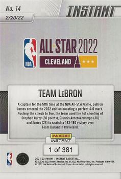 2021-22 Panini Instant NBA All-Star Game #14 Team Lebron Back