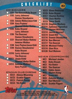 1998-99 Stadium Club - Checklists Retail #R2 Series 1 Checklist: Inserts Back