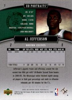 2005-06 UD Portraits #2 Al Jefferson Back