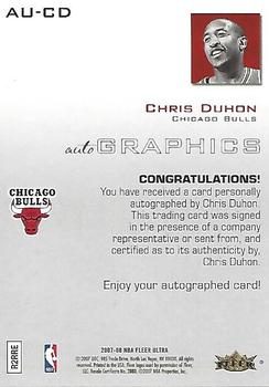 2007-08 Ultra - Autographics Black Ink #AU-CD Chris Duhon Back