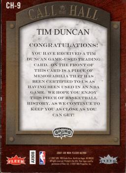 2007-08 Ultra - Call to the Hall Memorabilia #CH-9 Tim Duncan Back
