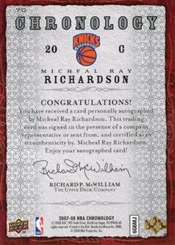 2007-08 Upper Deck Chronology - Autographs #70 Micheal Ray Richardson Back