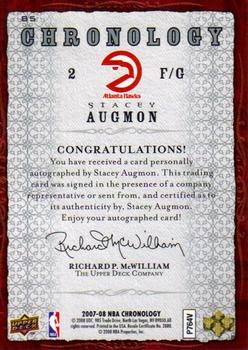 2007-08 Upper Deck Chronology - Autographs #85 Stacey Augmon Back