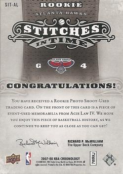 2007-08 Upper Deck Chronology - Stitches in Time #SIT-AL Acie Law IV Back