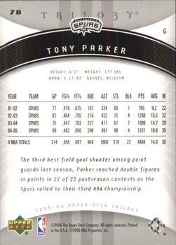 2005-06 Upper Deck Trilogy #78 Tony Parker Back