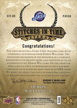 2007-08 Upper Deck Chronology - Stitches in Time Patches Autographs #SIT-DE Deron Williams Back