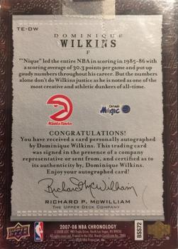 2007-08 Upper Deck Chronology - Through the Years #TE-DW Dominique Wilkins Back