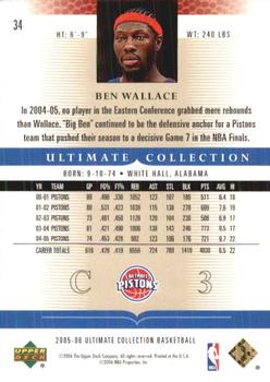 2005-06 Upper Deck Ultimate Collection #34 Ben Wallace Back