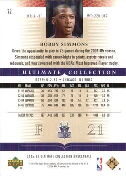 2005-06 Upper Deck Ultimate Collection #72 Bobby Simmons Back