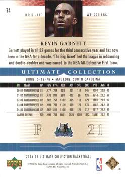 2005-06 Upper Deck Ultimate Collection #74 Kevin Garnett Back