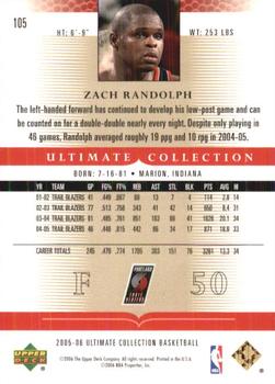 2005-06 Upper Deck Ultimate Collection #105 Zach Randolph Back