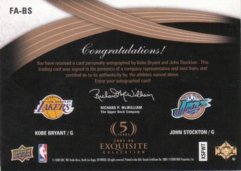 2007-08 Upper Deck Exquisite Collection - Finalists Autographs Dual #FA-BS Kobe Bryant / John Stockton Back