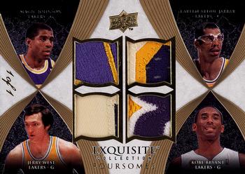 2007-08 Upper Deck Exquisite Collection - Foursome Patches Gold #EF-BWJA Kobe Bryant / Jerry West / Magic Johnson / Kareem Abdul-Jabbar Front