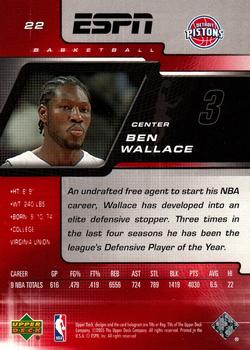 2005-06 Upper Deck ESPN #22 Ben Wallace Back