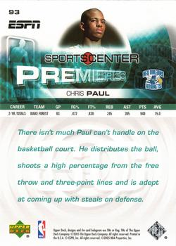 2005-06 Upper Deck ESPN #93 Chris Paul Back