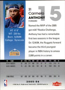 2005-06 Hoops #31 Carmelo Anthony Back