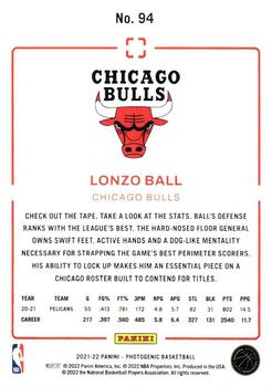 2021-22 Panini Photogenic #94 Lonzo Ball Back