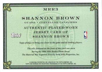 2006-07 Bowman - McDonald's All-American Rookie Relics #MRR3 Shannon Brown Back