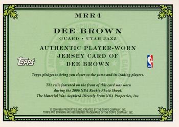2006-07 Bowman - McDonald's All-American Rookie Relics #MRR4 Dee Brown Back