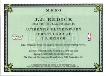 2006-07 Bowman - McDonald's All-American Rookie Relics #MRR6 J.J. Redick Back