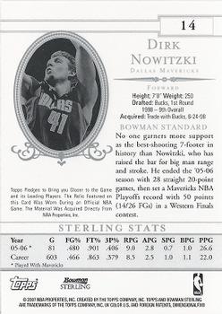 2006-07 Bowman Sterling #14 Dirk Nowitzki Back