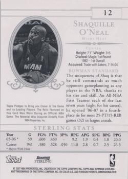 2006-07 Bowman Sterling #12 Shaquille O'Neal Back